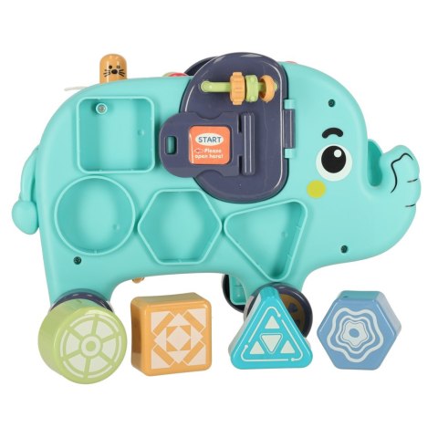 Słonik interaktywny montessori wbijak sorter klocki młotek 26cm Słonik interaktywny montessori wbijak sorter klocki młotek 26cm