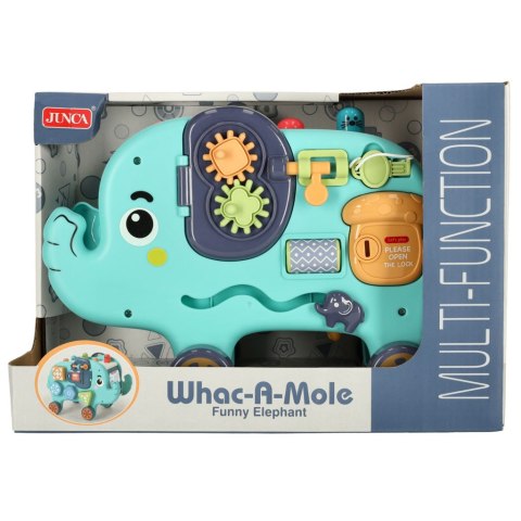 Słonik interaktywny montessori wbijak sorter klocki młotek 26cm Słonik interaktywny montessori wbijak sorter klocki młotek 26cm
