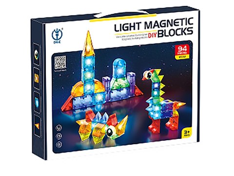Klocki Magnetyczne, Konstrukcyjne, Świecące Elementy, Figury 3D 64 El. Klocki Magnetyczne, Konstrukcyjne, Świecące Elementy, Figury 3D 64 El.