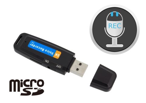 Dyktafon cyfrowy na kartę pamięci microSD Pendrive podsłuch szpiegowski Dyktafon cyfrowy na kartę pamięci microSD Pendrive podsłuch szpiegowski