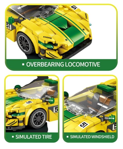 Zestaw Klocków Technicznych auto sportowe Żółte 368el. Reobrix Zestaw Klocków Technicznych auto sportowe Żółte 368el. Reobrix
