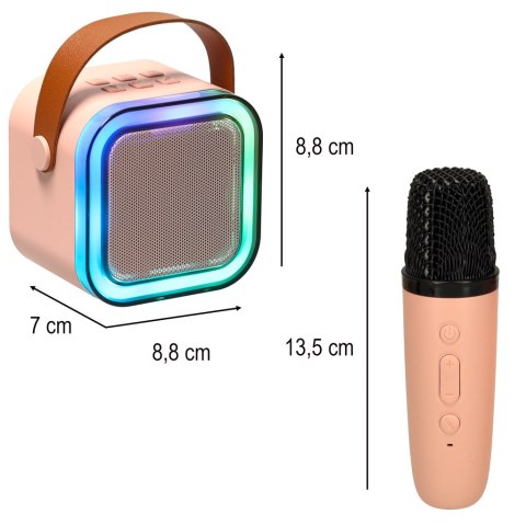 Zestaw do karaoke 2 mikrofony + głośnik przenośny BLUETOOTH USB LED różowy Zestaw do karaoke 2 mikrofony + głośnik przenośny BLUETOOTH USB LED różowy