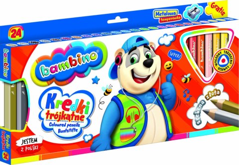 BAMBINO Kredki trójkątne w oprawie drewnianej 24 kolorów + temperówka BAMBINO Kredki trójkątne w oprawie drewnianej 24 kolorów + temperówka