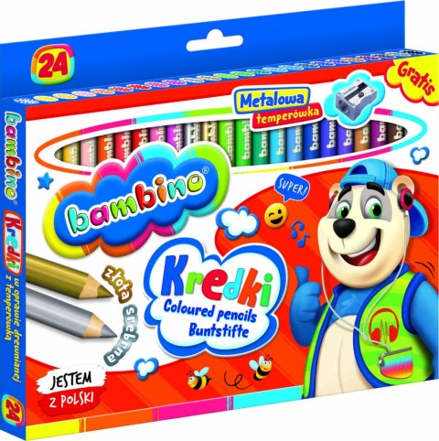 BAMBINO Kredki w oprawie drewnianej 24 kolory + temperówka BAMBINO Kredki w oprawie drewnianej 24 kolory + temperówka