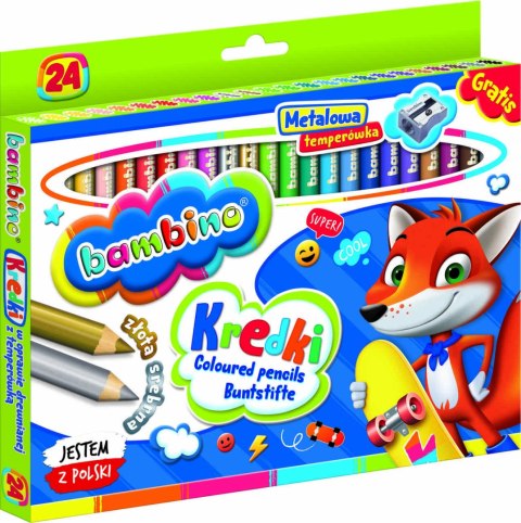 BAMBINO Kredki w oprawie drewnianej 24 kolory + temperówka BAMBINO Kredki w oprawie drewnianej 24 kolory + temperówka