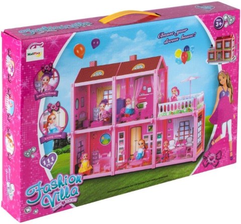 Domek dla lalek Villa lalka mebelki zestaw różowy 44cm Domek dla lalek Villa lalka mebelki zestaw różowy 44cm