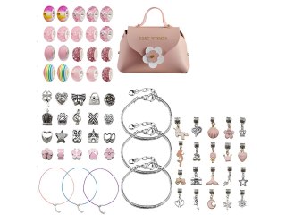 Zestaw Do Robienia Biżuterii Bransoletek Charmsy, 66el. różowe + Etui